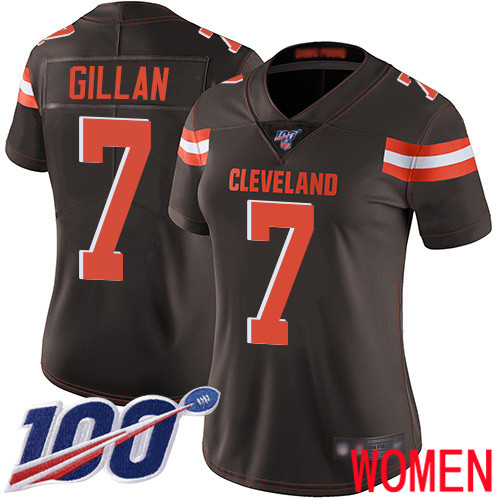 Cleveland Browns Jamie Gillan Women Brown Limited Jersey 7 NFL Football Home 100th Season Vapor Untouchable